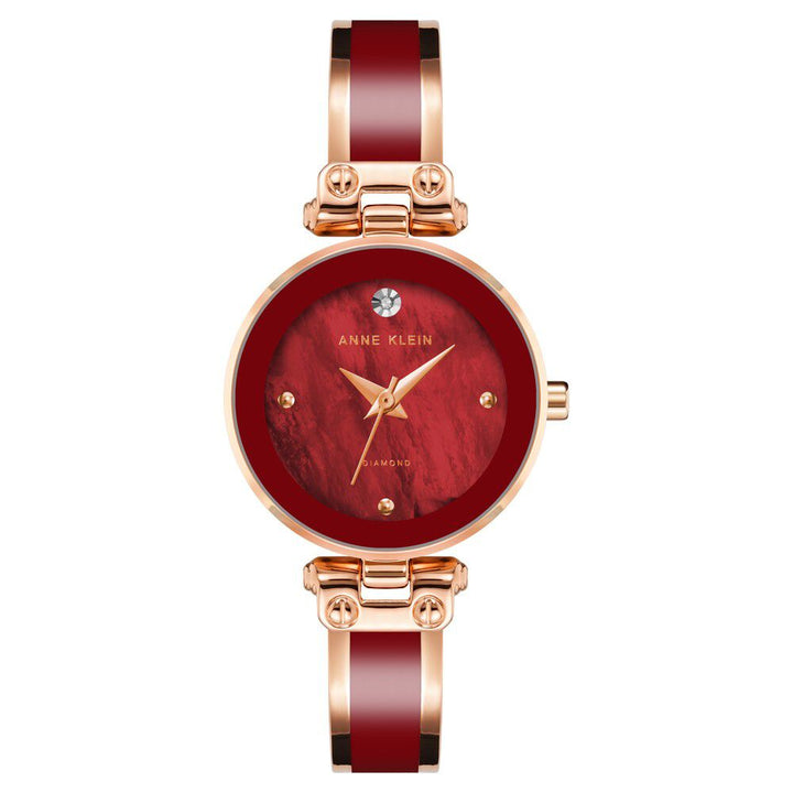 Anne Klein Quartz Analog Maroon Dial Metal Strap Watch for Women NEAK1980BYRG