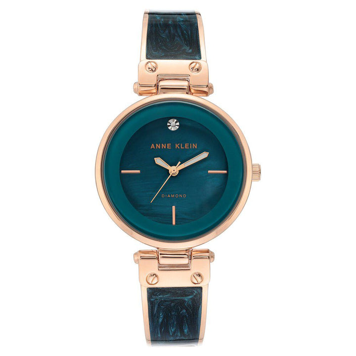 Anne Klein Quartz Analog Green Dial Metal Strap Watch for Women NEAK2512TERG
