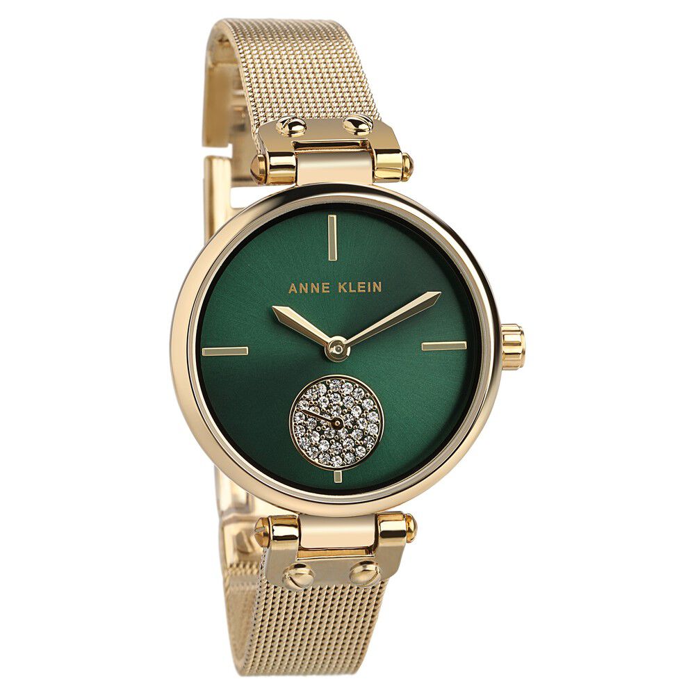 Anne Klein Quartz Analog Green Dial Metal Strap Watch for Women NEAK3000GNGB