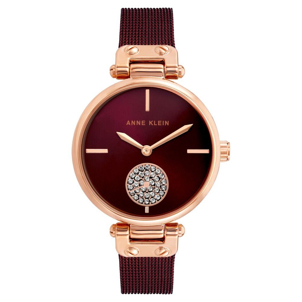 Anne Klein Quartz Analog Maroon Dial Metal Strap Watch for Women NEAK3000RGBY