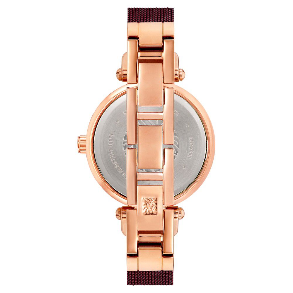 Anne Klein Quartz Analog Maroon Dial Metal Strap Watch for Women NEAK3000RGBY