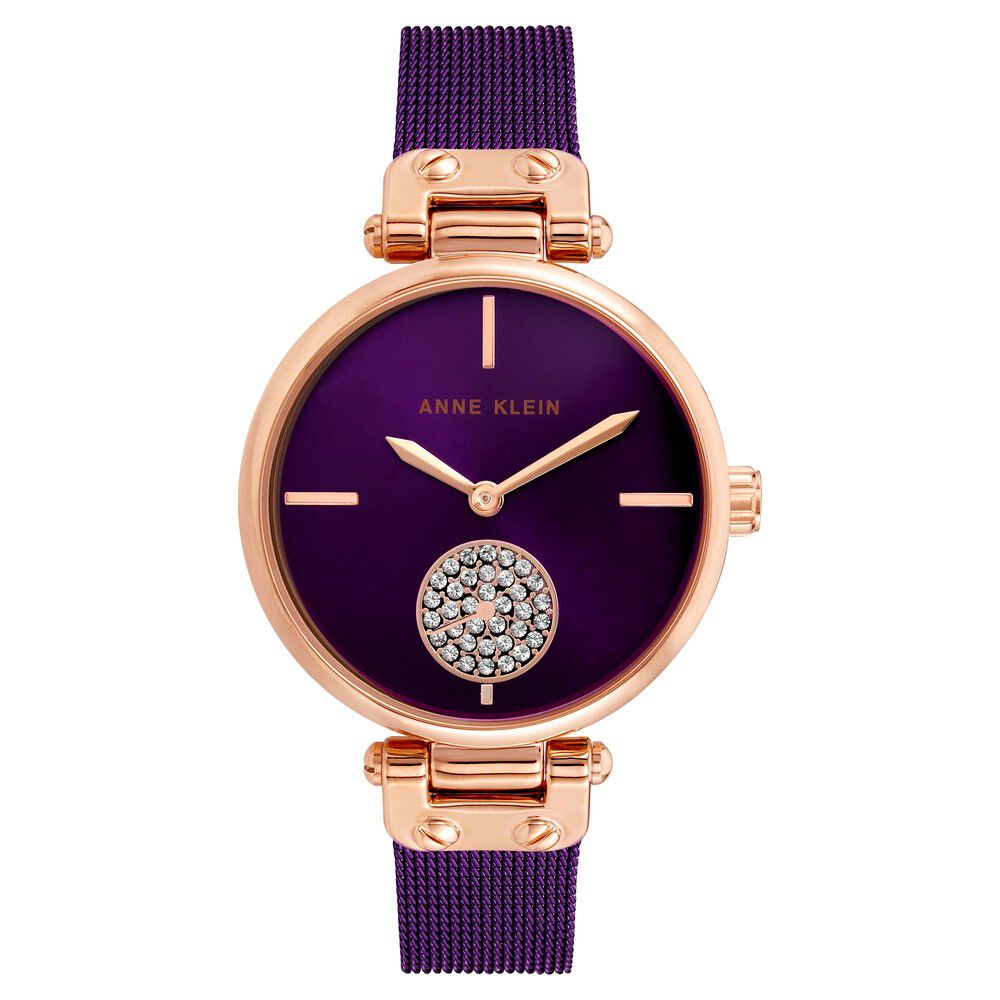 Anne Klein Quartz Analog Purple Dial Stainless Steel Strap Watch for Women