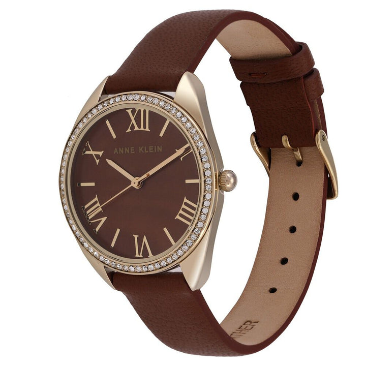 Anne Klein Quartz Analog Brown Dial Leather Strap Watch For Women