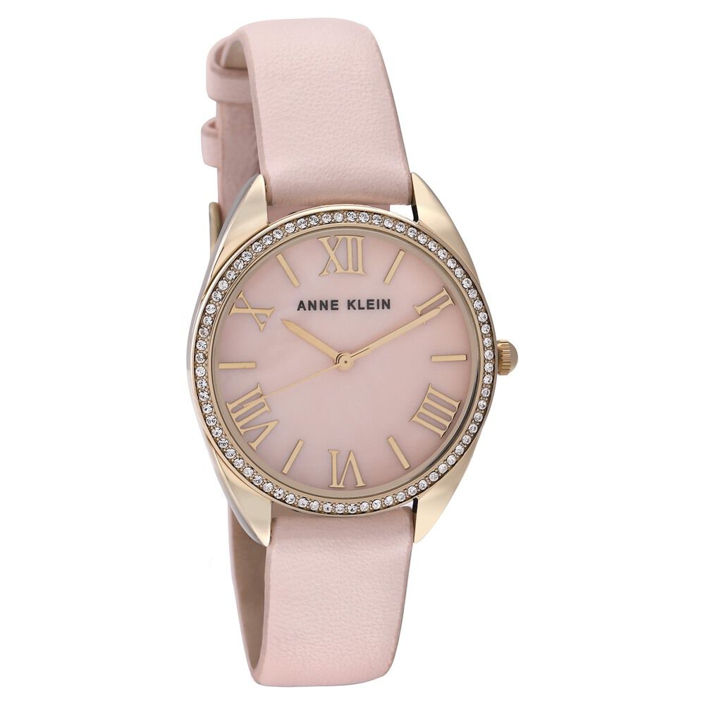 Anne Klein Quartz Analog Pink Dial Leather Strap Watch For Women