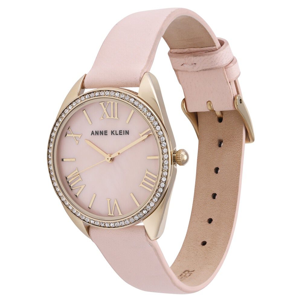 Anne Klein Quartz Analog Pink Dial Leather Strap Watch For Women