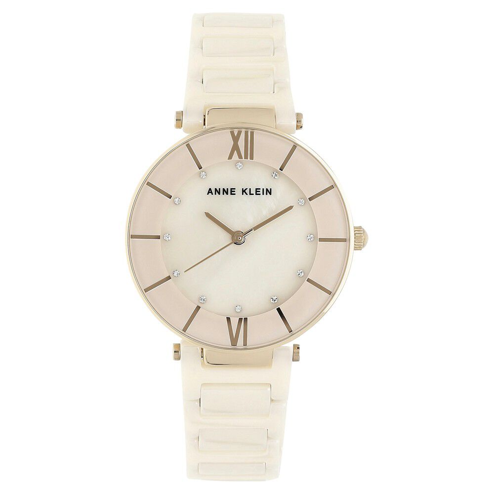 Anne Klein Quartz Analog Pink Dial Ceramic Strap Watch for Women