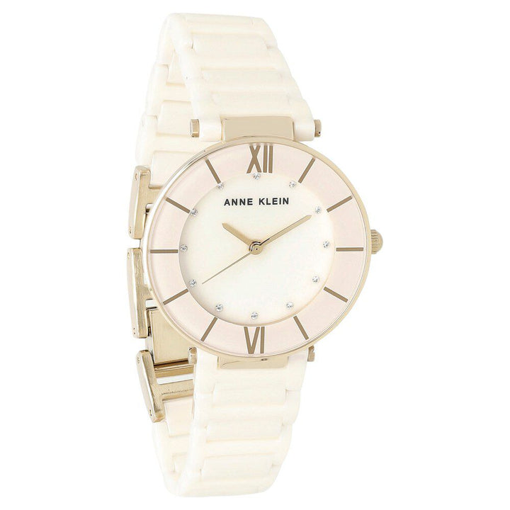 Anne Klein Quartz Analog Pink Dial Ceramic Strap Watch for Women
