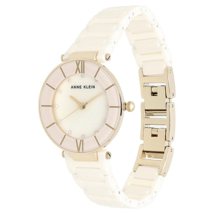 Anne Klein Quartz Analog Pink Dial Ceramic Strap Watch for Women
