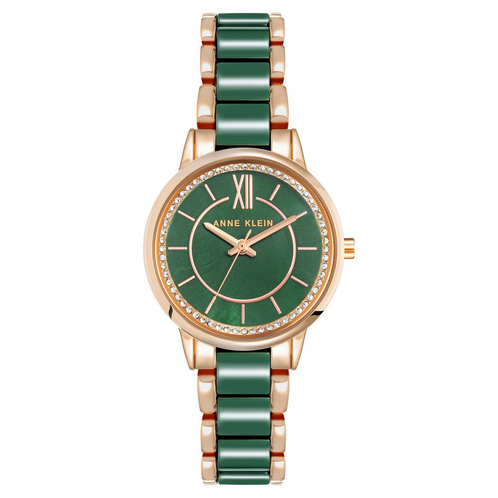 Anne Klein Quartz Analog Green Dial Ceramic Strap Watch for Women