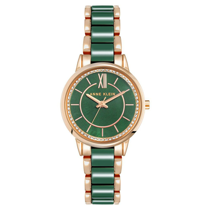 Anne Klein Quartz Analog Green Dial Ceramic Strap Watch for Women