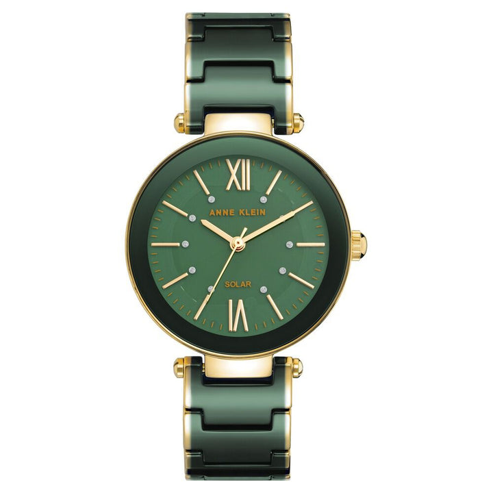 Anne Klein Quartz Analog Green Dial Green Ceramic Strap Watch For Women AK3844GNGB