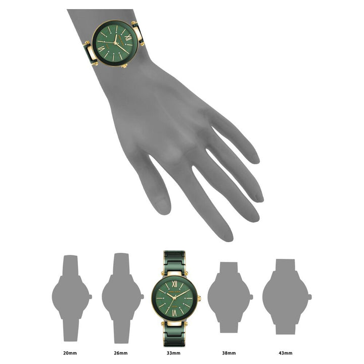 Anne Klein Quartz Analog Green Dial Green Ceramic Strap Watch For Women AK3844GNGB