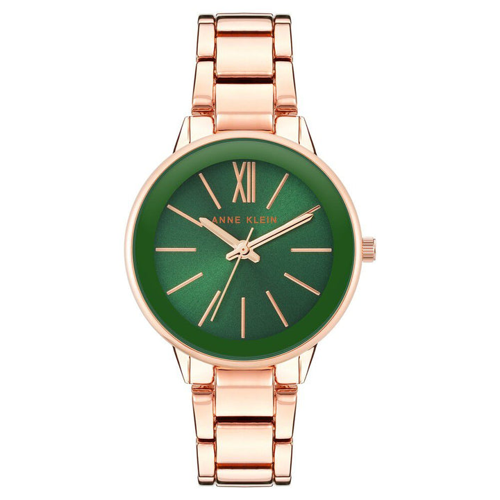 Anne Klein Quartz Analog Green Dial Metal Strap Watch for Women NEAK3876GNRG