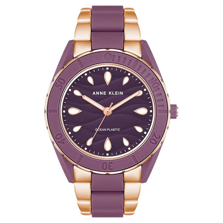Anne Klein Quartz Analog Purple Dial Plastic Strap Watch for Women NEAK3910PRRG