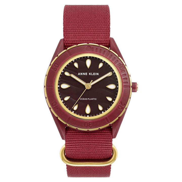 Anne Klein Quartz Analog Maroon Dial Plastic Strap Watch for Women