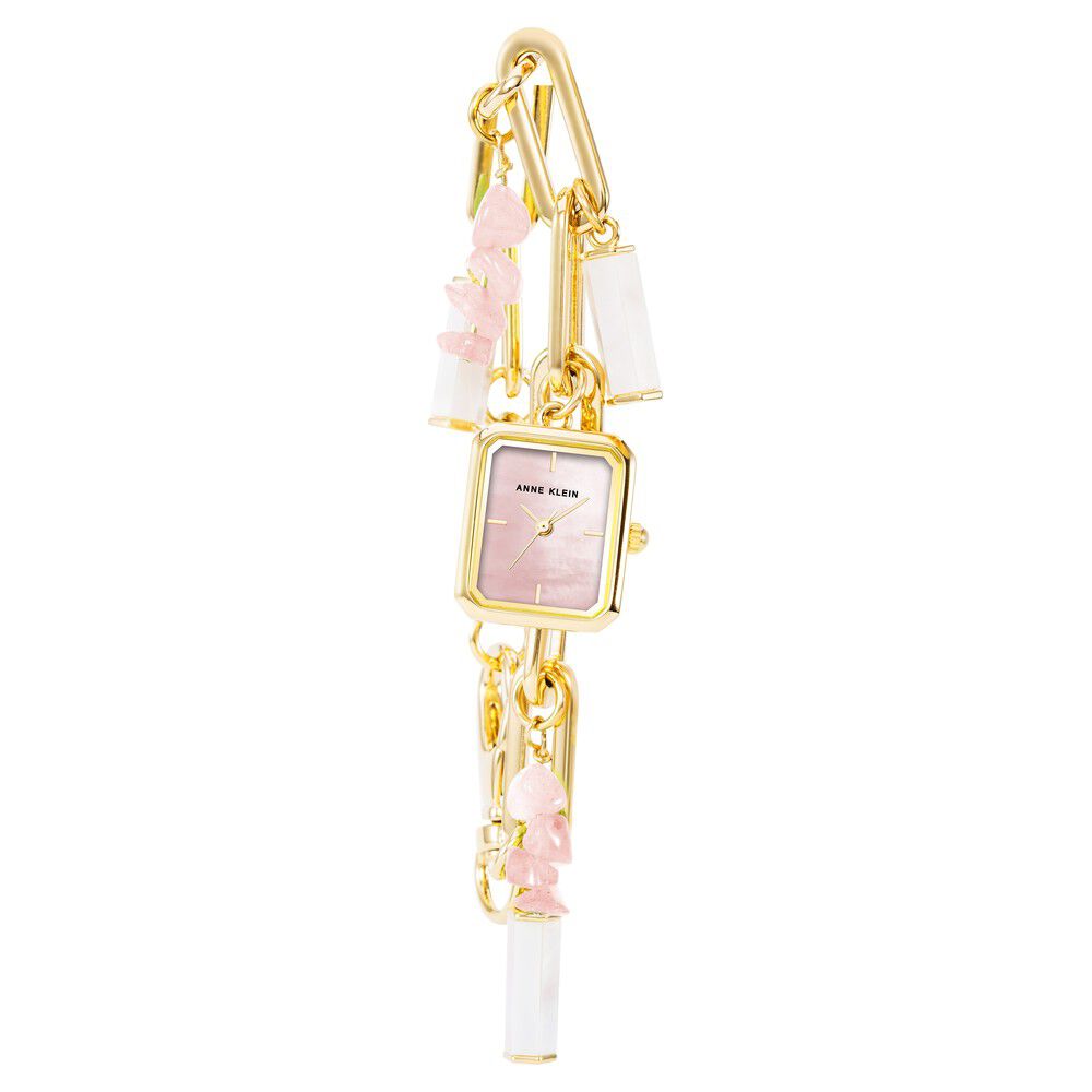 Anne Klein Quartz Analog Pink Dial Metal Studded with Rose quartz Gemstone Strap Watch for Women