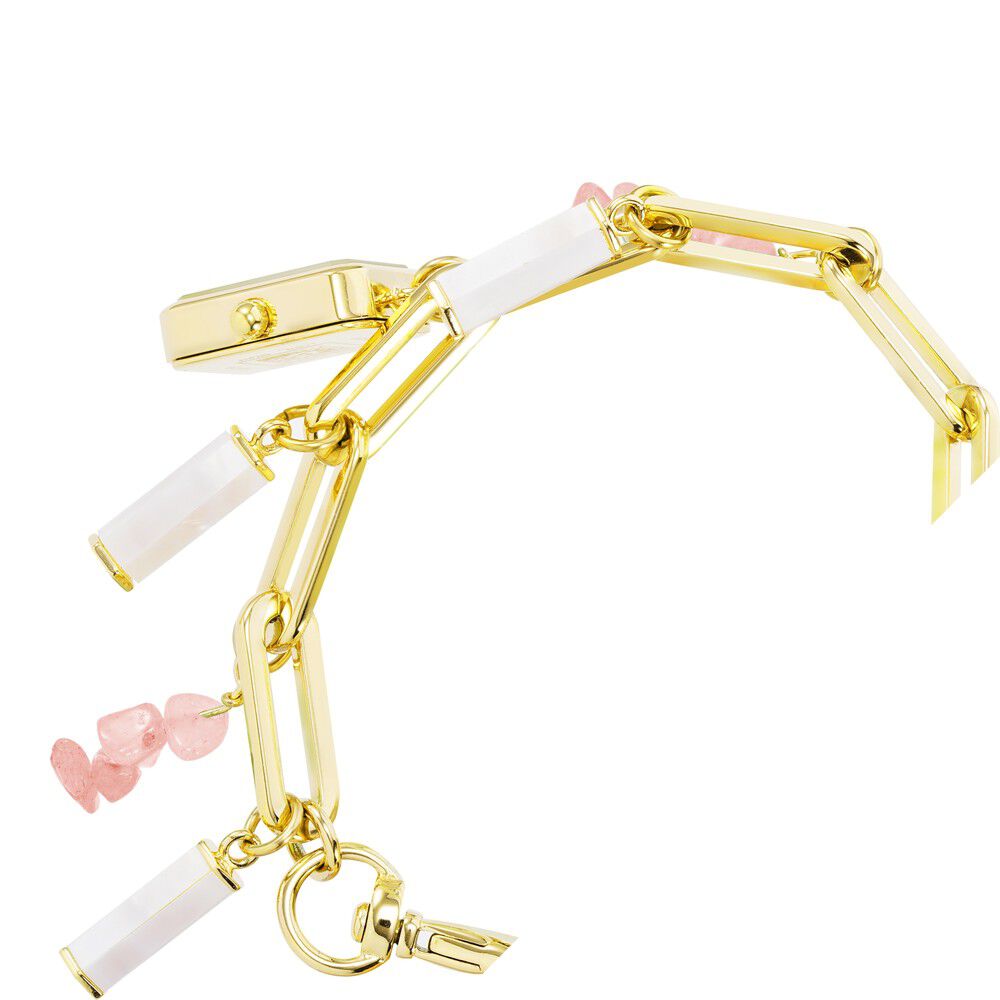 Anne Klein Quartz Analog Pink Dial Metal Studded with Rose quartz Gemstone Strap Watch for Women