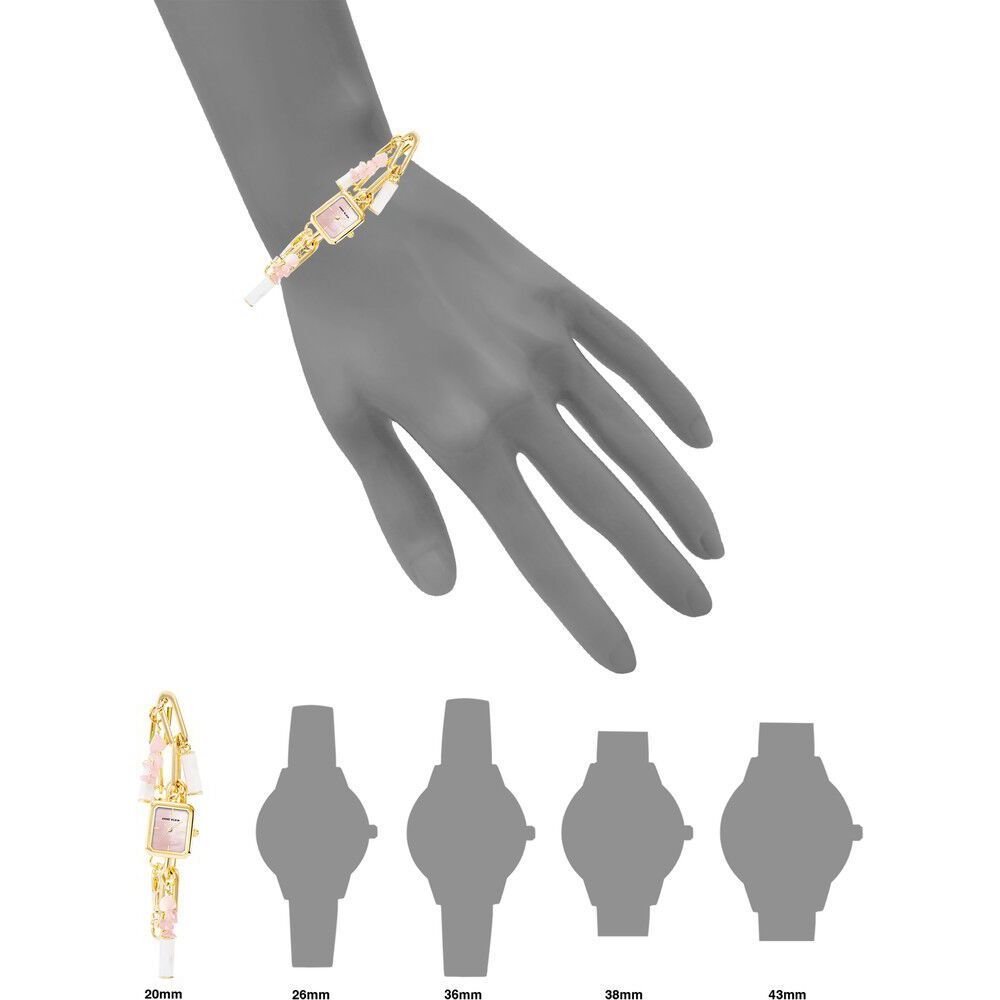 Anne Klein Quartz Analog Pink Dial Metal Studded with Rose quartz Gemstone Strap Watch for Women