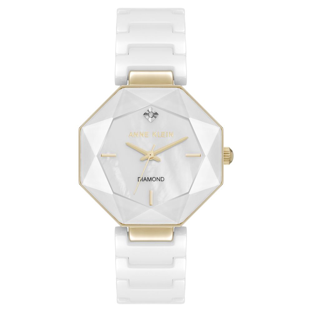 Anne Klein Quartz Analog White Dial Ceramic Strap Watch For Women AK5064GPWT