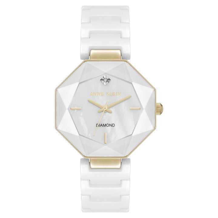 Anne Klein Quartz Analog White Dial Ceramic Strap Watch For Women AK5064GPWT