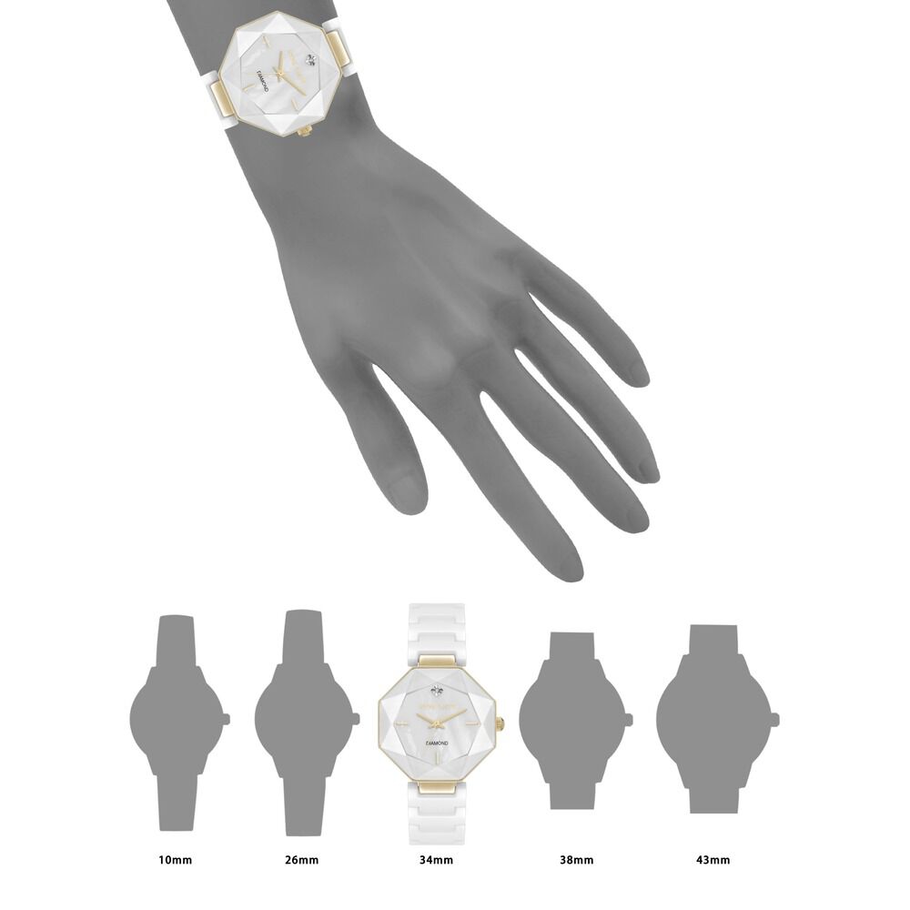 Anne Klein Quartz Analog White Dial Ceramic Strap Watch For Women AK5064GPWT