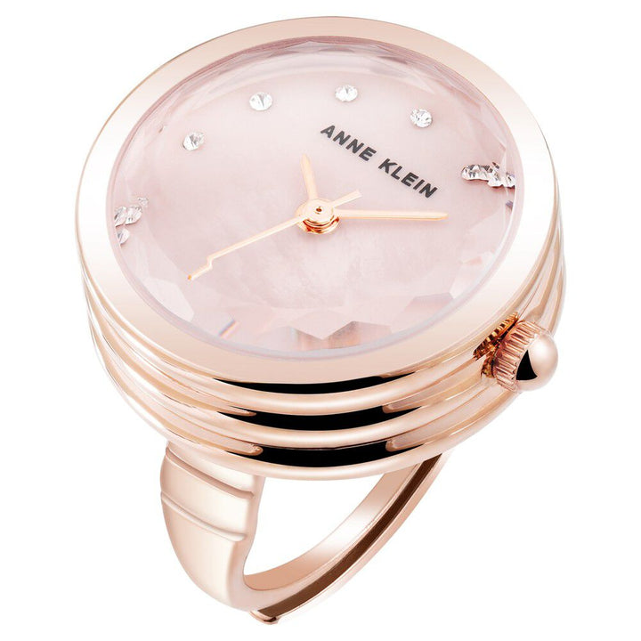Anne Klein Quartz Analog Pink Dial Rose Gold Metal Ring Watch For Women AK5124RINGPMW