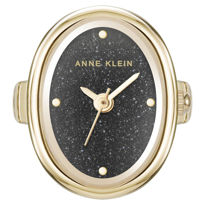 Anne Klein Quartz Analog Black Dial Golden Metal Ring Watch For Women AK5126RINGBKW