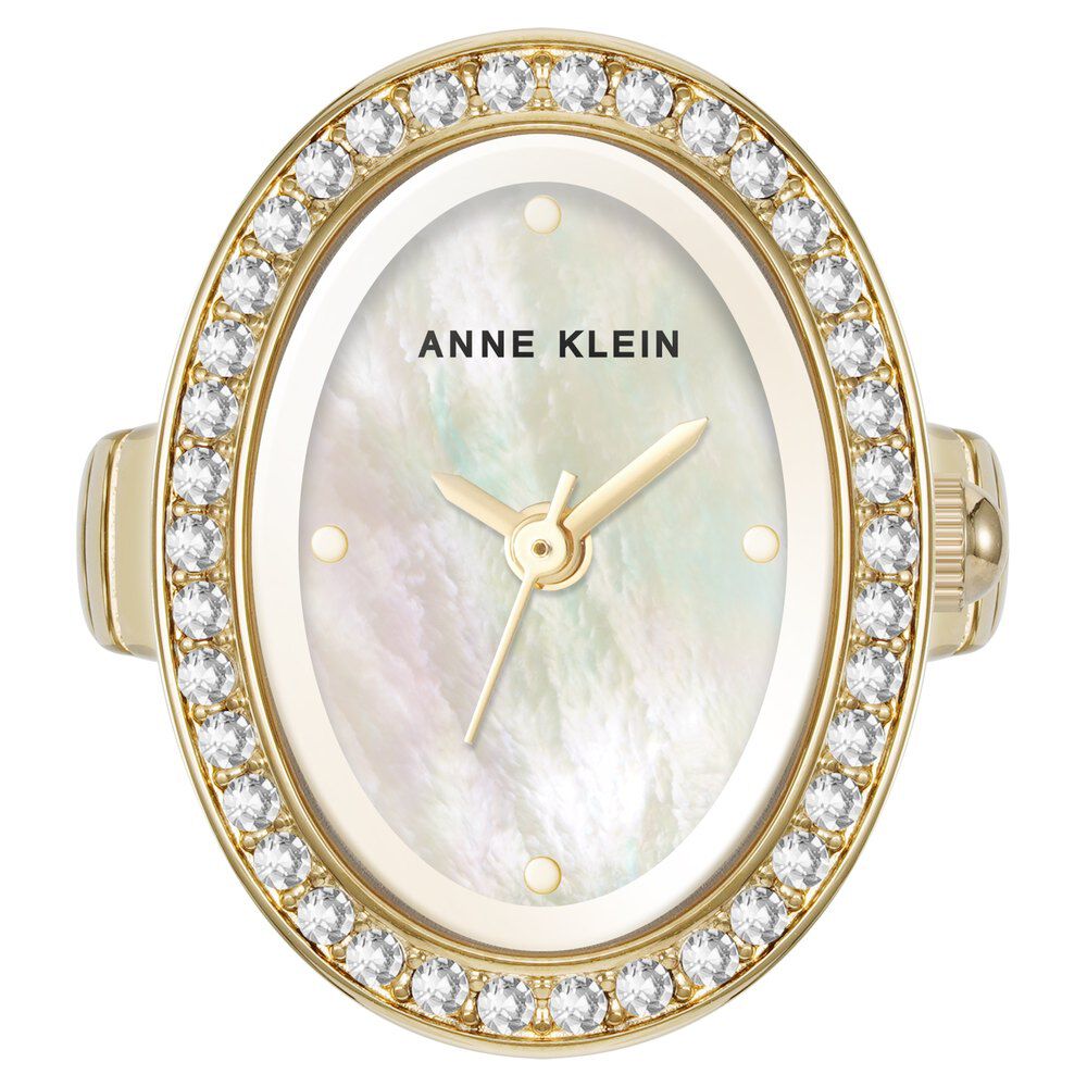 Anne Klein Quartz Analog White Dial Golden Metal Ring Watch For Women AK5128RINGMPW