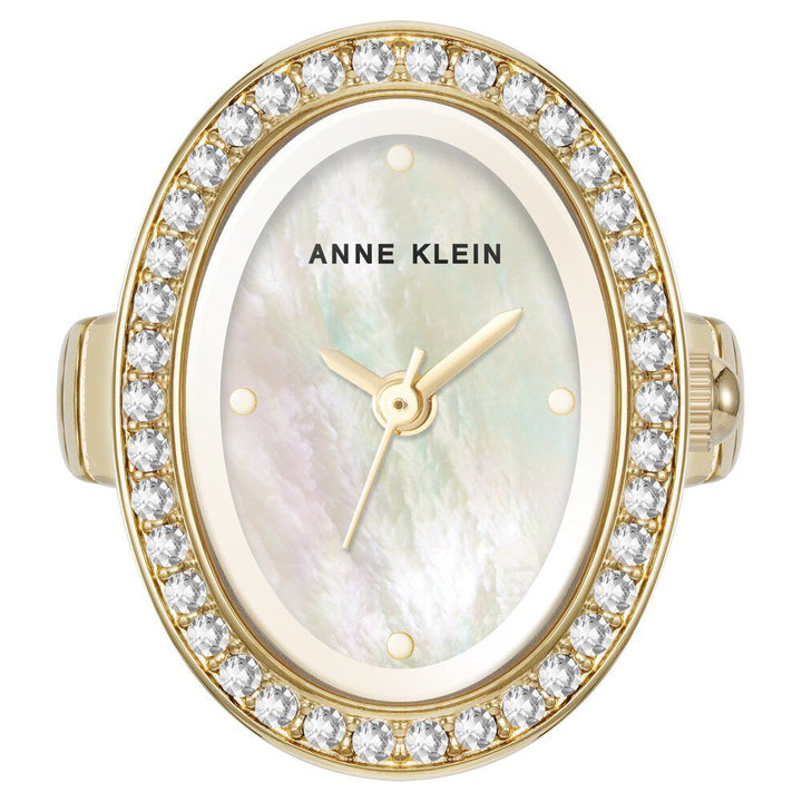 Anne Klein Quartz Analog White Dial Golden Metal Ring Watch For Women AK5128RINGMPW