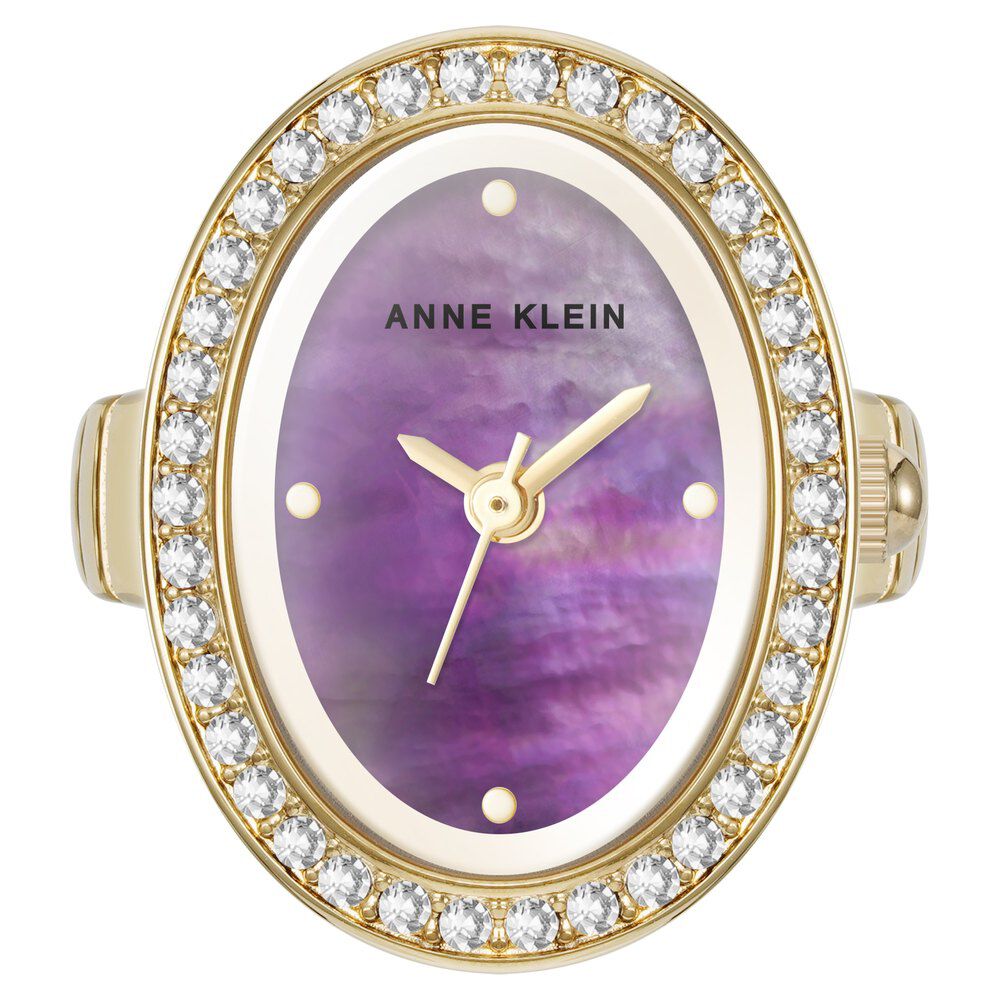 Anne Klein Quartz Analog Purple Dial Golden Metal Ring Watch For Women AK5128RINGPMW