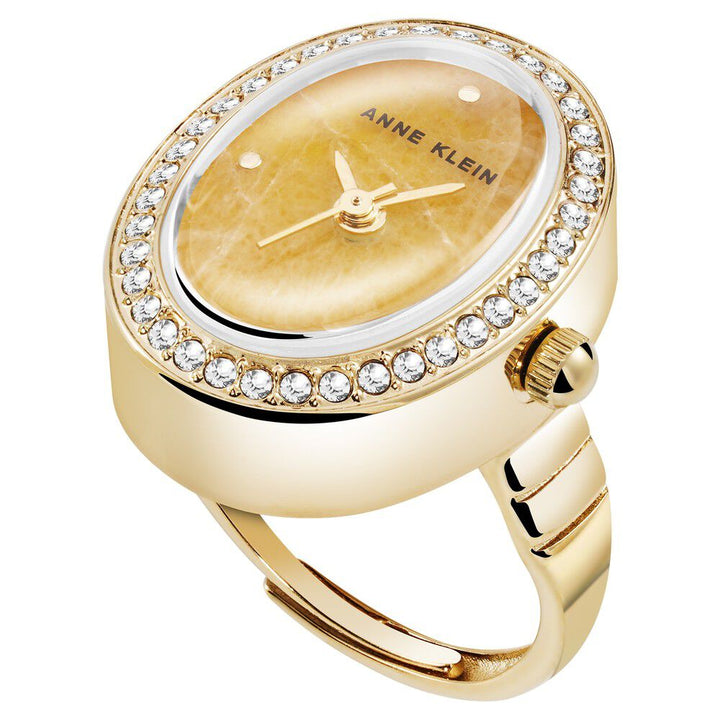 Anne Klein Quartz Analog Yellow Dial Golden Metal Ring Watch For Women AK5128RINGYMW