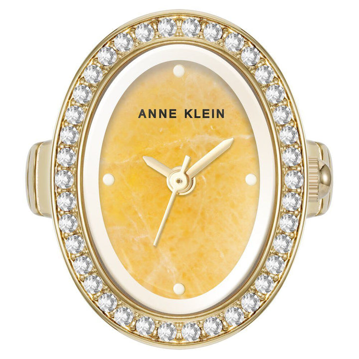 Anne Klein Quartz Analog Yellow Dial Golden Metal Ring Watch For Women AK5128RINGYMW