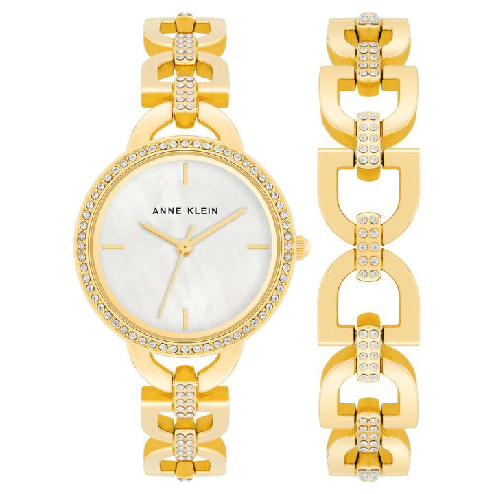 Anne Klein Quartz Analog Mother Of Pearl dial Metal Strap Watch for Women AKB4104GPST