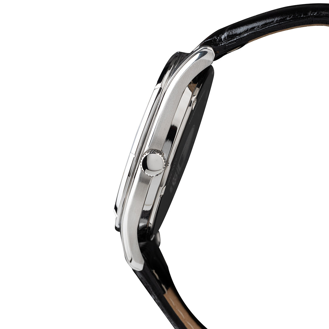 AS9T73X1 Deep Blue Patterned Dial Quartz Watch with Leather Strap