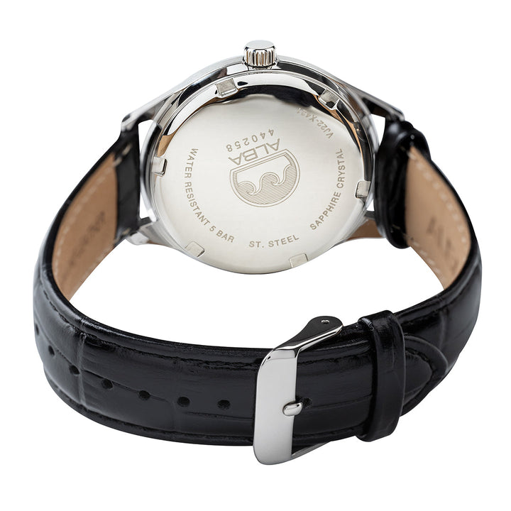 AS9T73X1 Deep Blue Patterned Dial Quartz Watch with Leather Strap