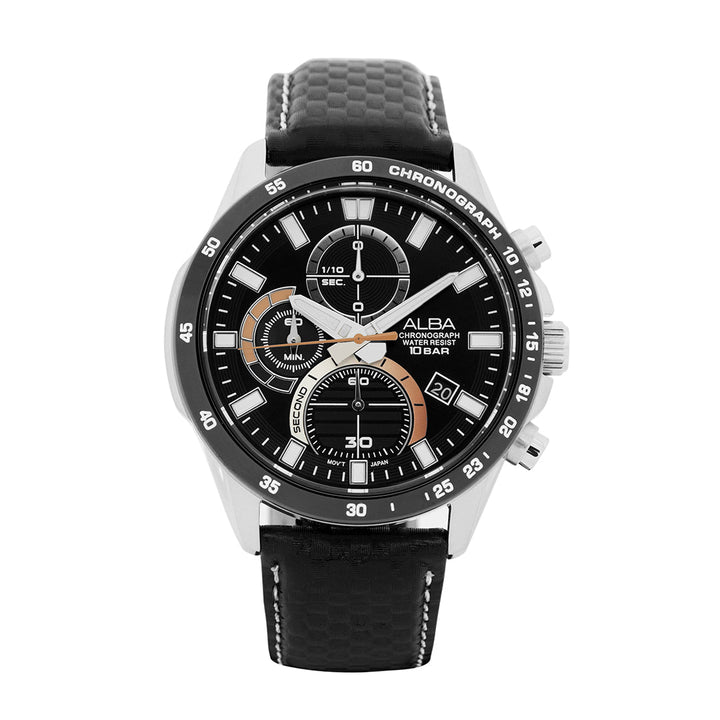 AM3975X1 Black Chronograph With Black Leather Strap