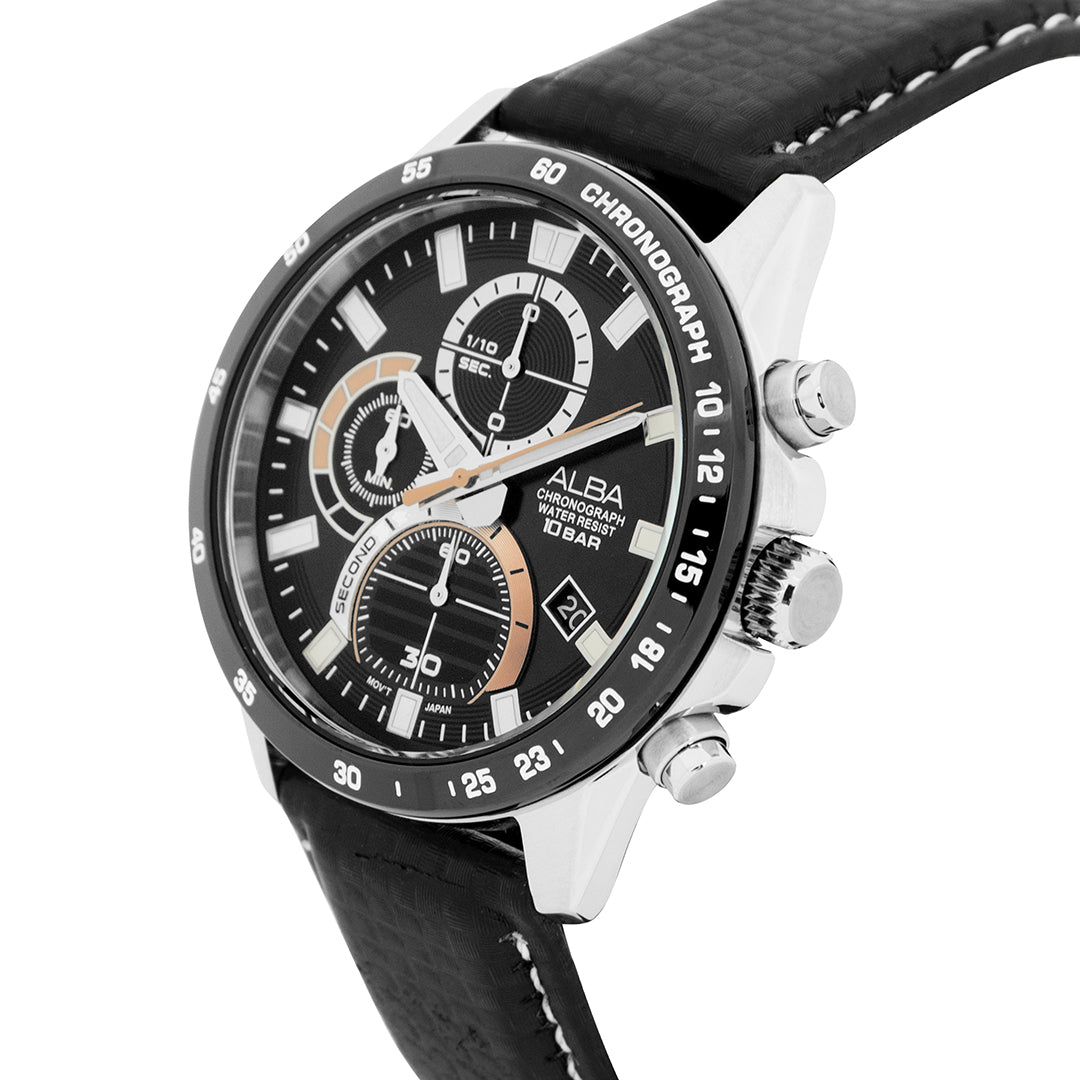 AM3975X1 Black Chronograph With Black Leather Strap