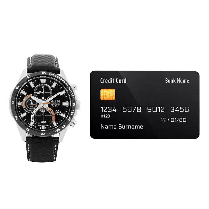 AM3975X1 Black Chronograph With Black Leather Strap