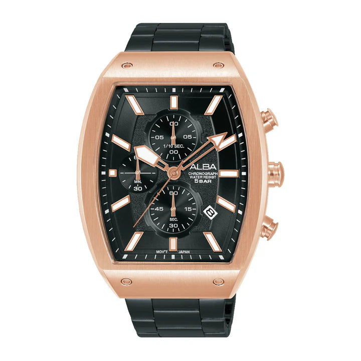 ALBA Black & Gold Rectangular Dial Chronograph Watch AM3992X1