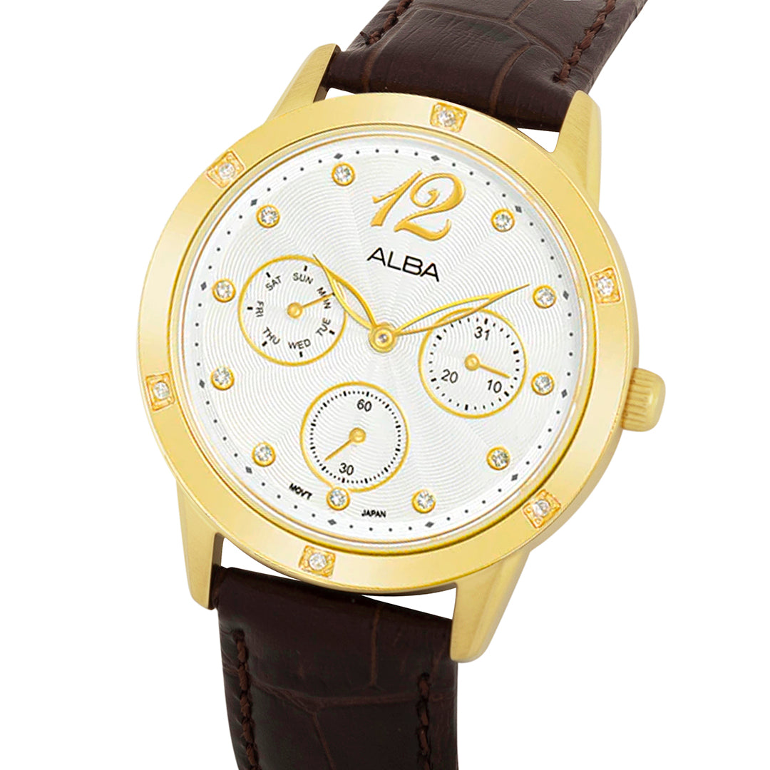 AP6718X1 White Ripple Dial with Brown Leather Strap
