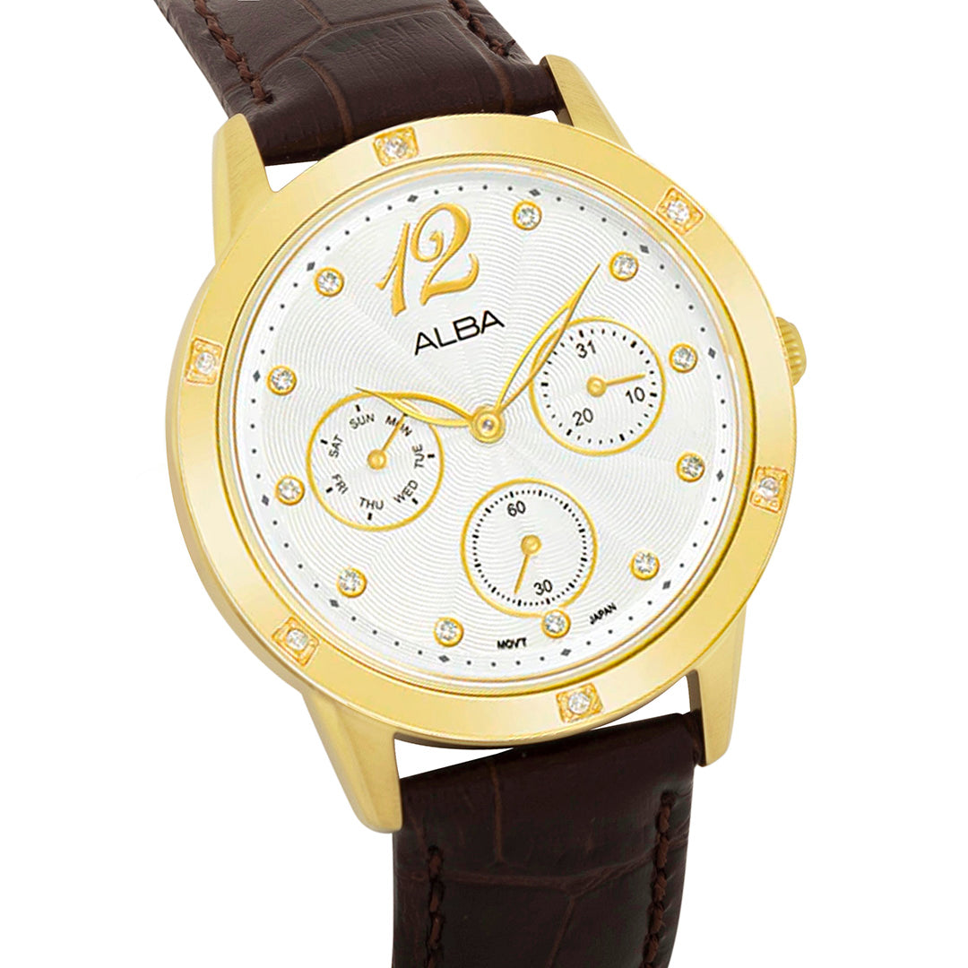 AP6718X1 White Ripple Dial with Brown Leather Strap