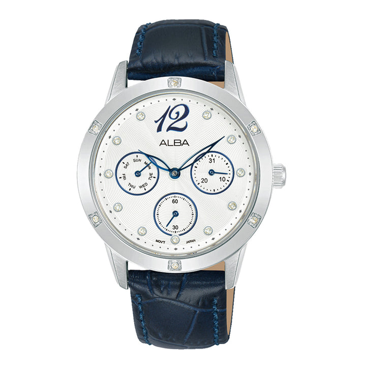 AP6719X1 White Ripple Dial with Blue Leather Straps