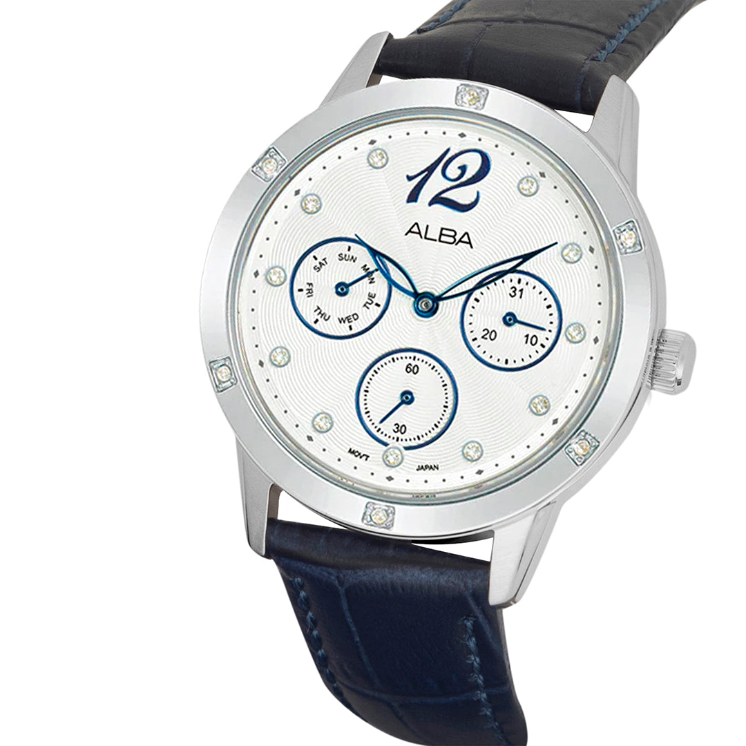 AP6719X1 White Ripple Dial with Blue Leather Straps