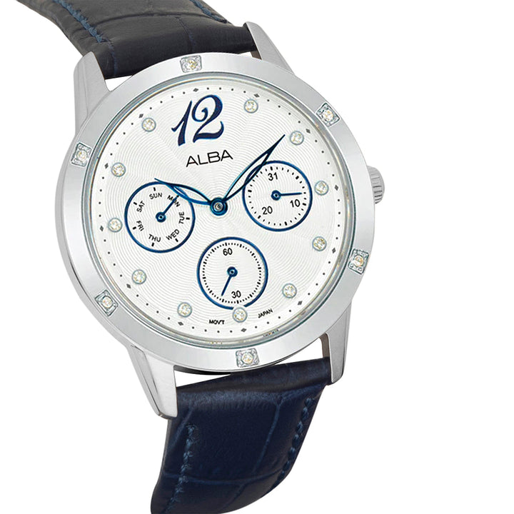 AP6719X1 White Ripple Dial with Blue Leather Straps