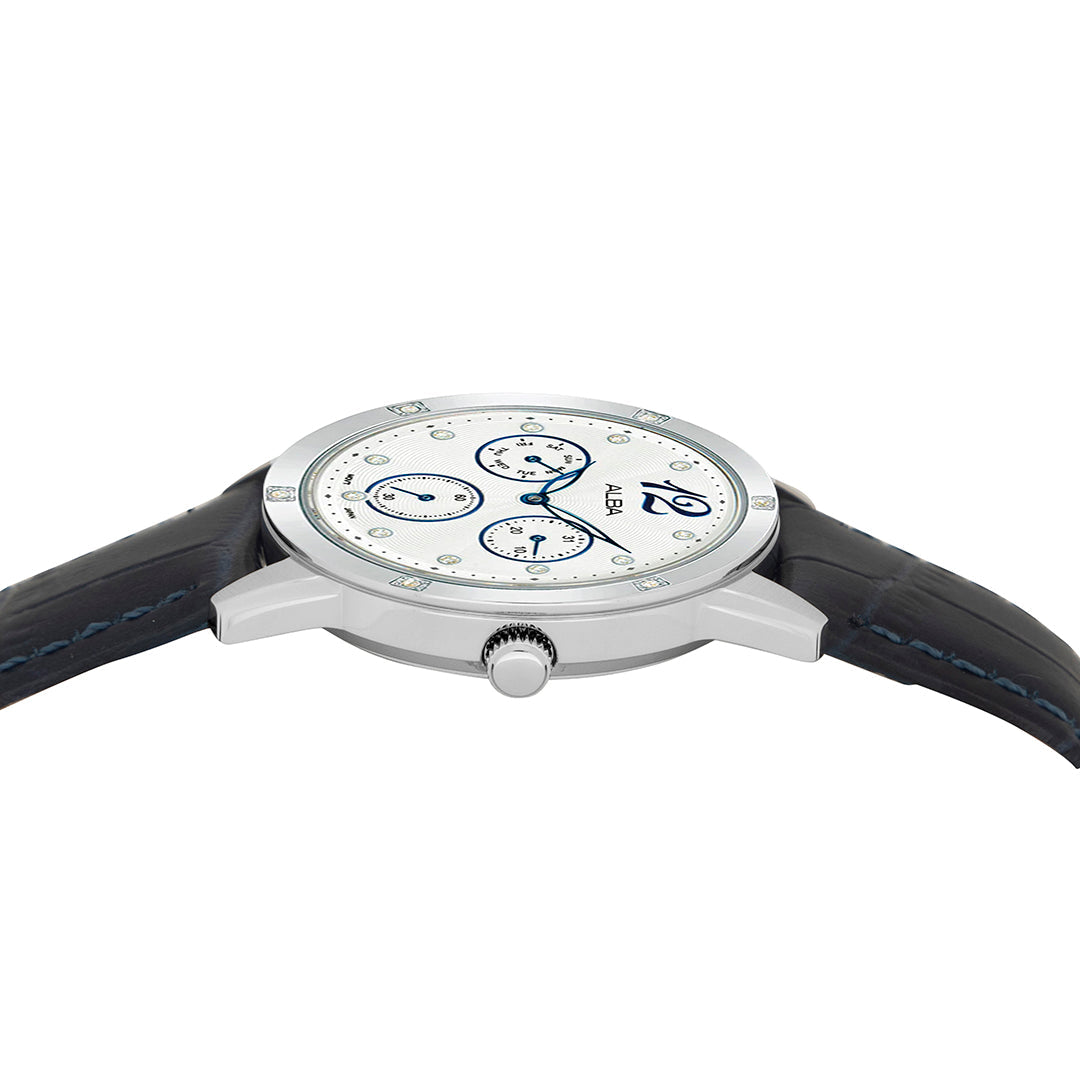 AP6719X1 White Ripple Dial with Blue Leather Straps