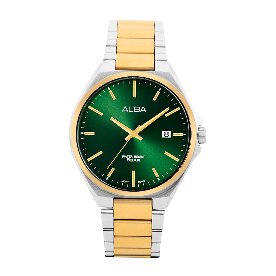 AS9P86X1 Gold+Silver Strap Emerald Green Dial