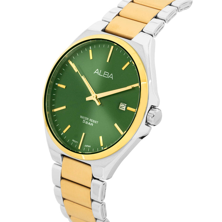 AS9P86X1 Gold+Silver Strap Emerald Green Dial
