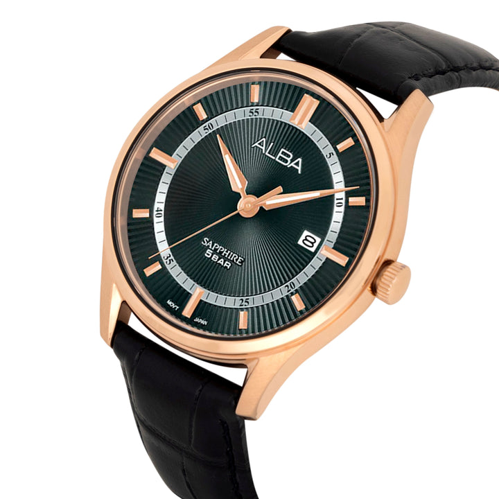 AS9R22X1 Asterix Black Dial with Black Leather Strap