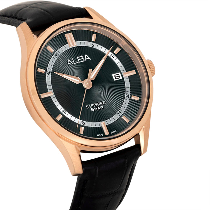 AS9R22X1 Asterix Black Dial with Black Leather Strap