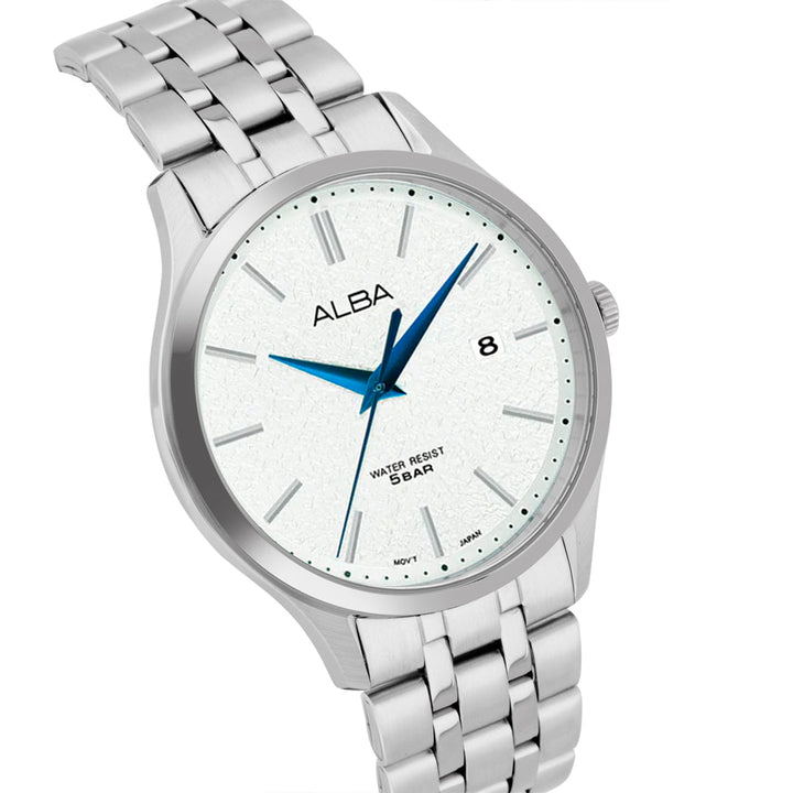 AS9R35X1 White Marble Dial with Silver Metal Straps